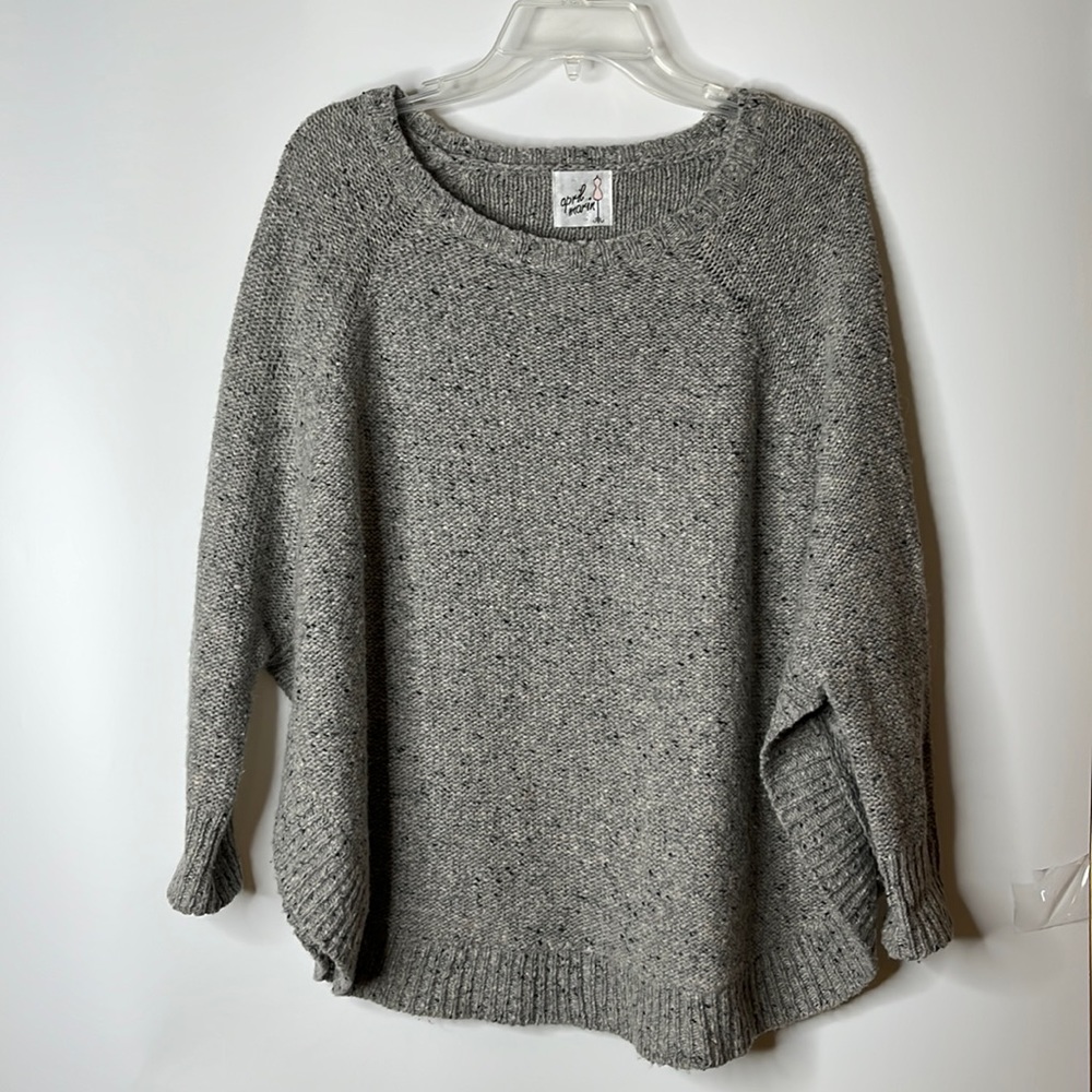NWT April Marin Womens Gray Knit Wool Alpaca Blend Poncho Sweater One Size
